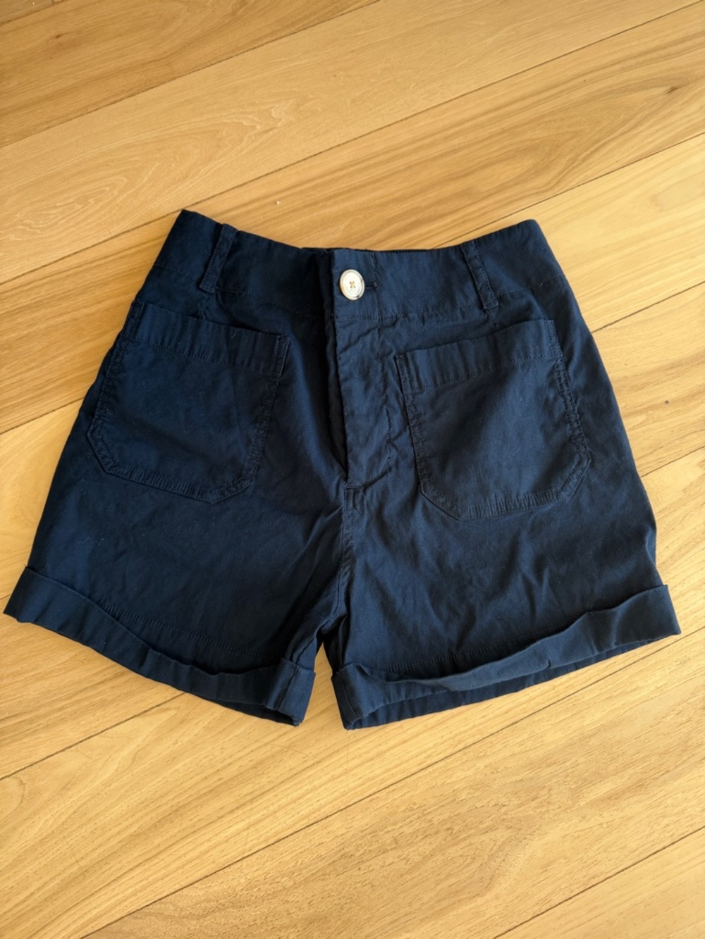 Anthropologie Navy High-Rise Cuffed Shorts